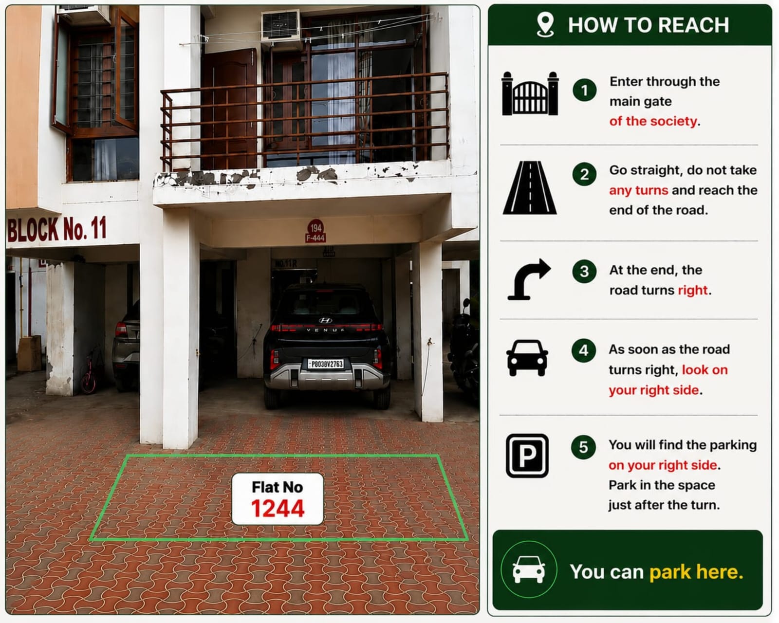Marked parking for Residence 44