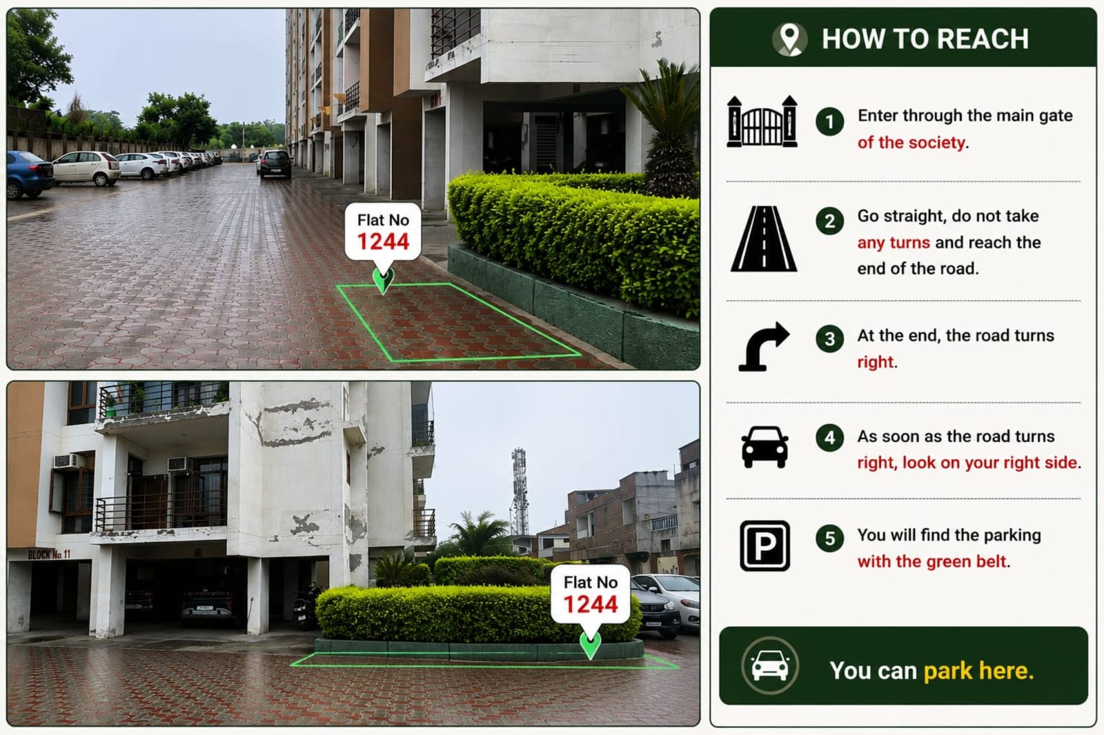 Route to Residence 44 parking